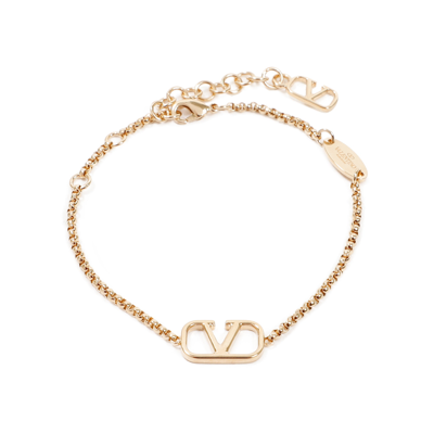 Shop Valentino Vlogo Plaque Bracelet In Gold