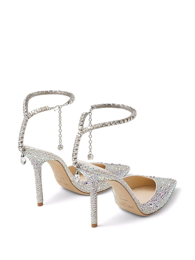 Jimmy Choo 'saeda' Rhinestone Embellished Satin Slingback Pumps In Weiss