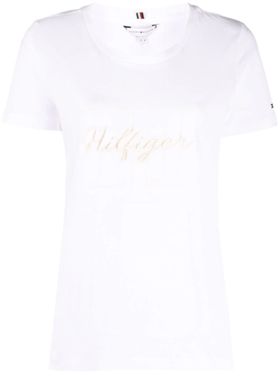 Shop Tommy Hilfiger Embroidered-logo Crewneck T-shirt In Weiss