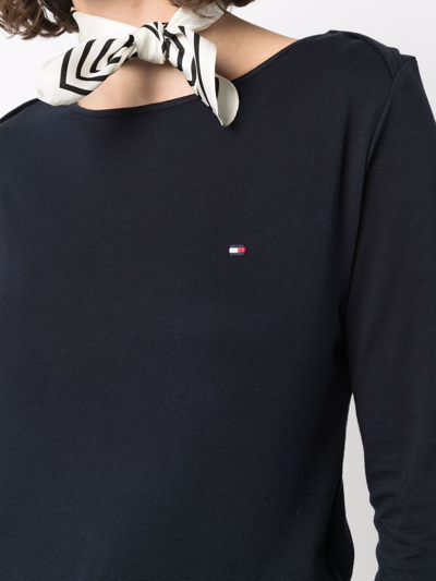 Shop Tommy Hilfiger Embroidered-logo Knit T-shirt In Blau