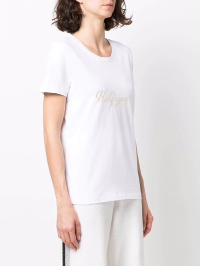 Shop Tommy Hilfiger Embroidered-logo Crewneck T-shirt In Weiss