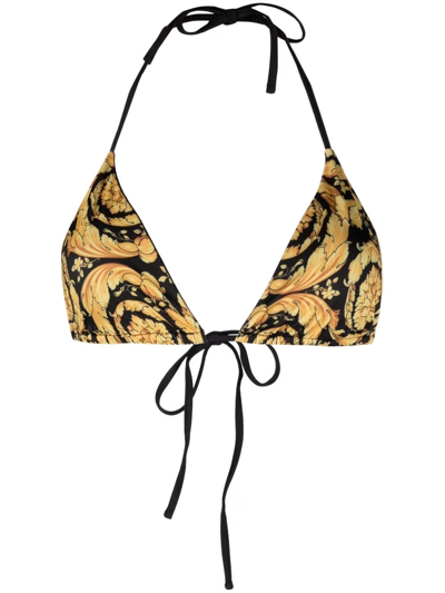 Shop Versace Baroque-print Bikini Top In Gelb