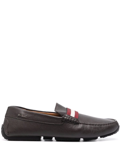 Shop Bally Striped-detail Leather Loafers In Braun