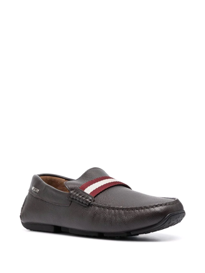 Shop Bally Striped-detail Leather Loafers In Braun