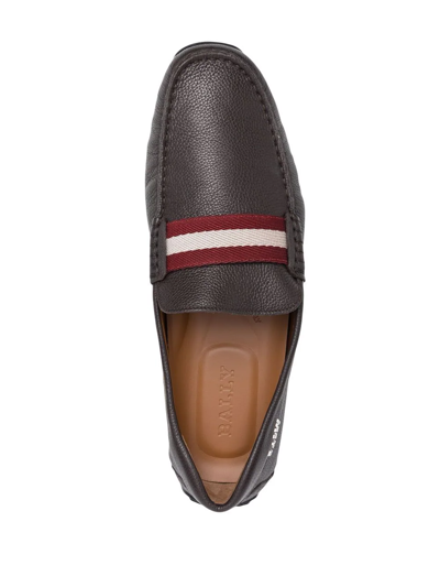 Shop Bally Striped-detail Leather Loafers In Braun