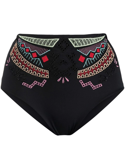 Shop Ermanno Scervino High-waisted Embroidered Bikini Bottom In Schwarz