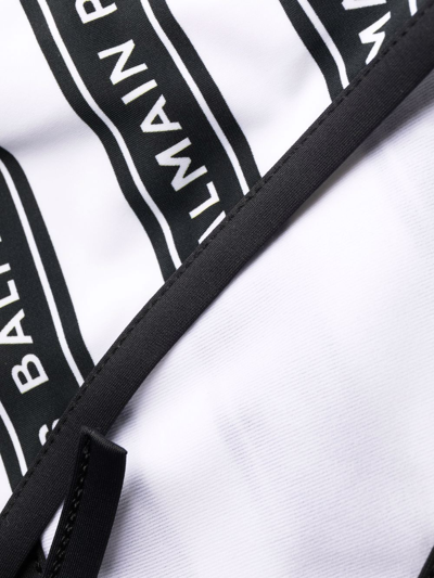 Shop Balmain Logo-print Striped Bikini Set In Schwarz