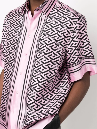 Shop Versace Greca-print Silk Shirt In Rosa