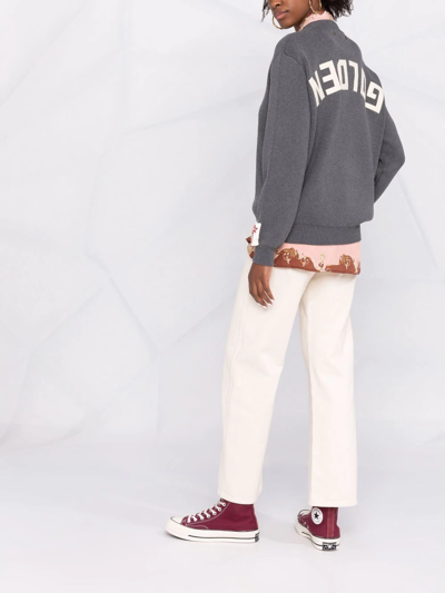Golden Goose Cotton Blend Crewneck Sweater With Ribbed Detailing In Grau