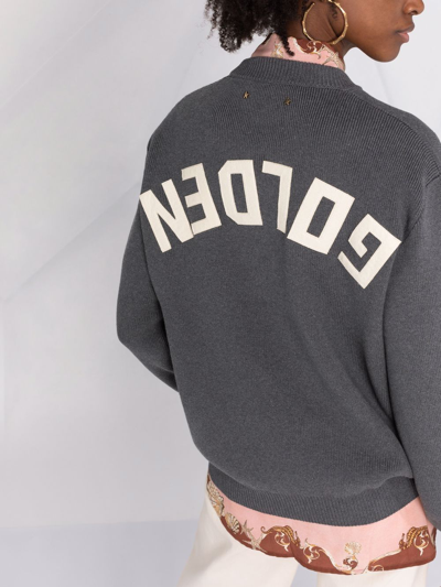 Golden Goose Cotton Blend Crewneck Sweater With Ribbed Detailing In Grau