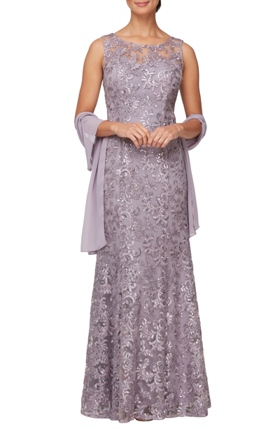 Shop Alex Evenings Sequin Sleeveless Gown With Shawl In Wisteria