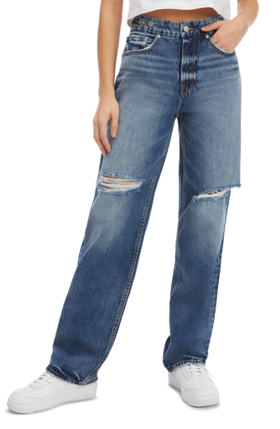 Shop Good American Good '90s Ripped Straight Leg Jeans In Blue