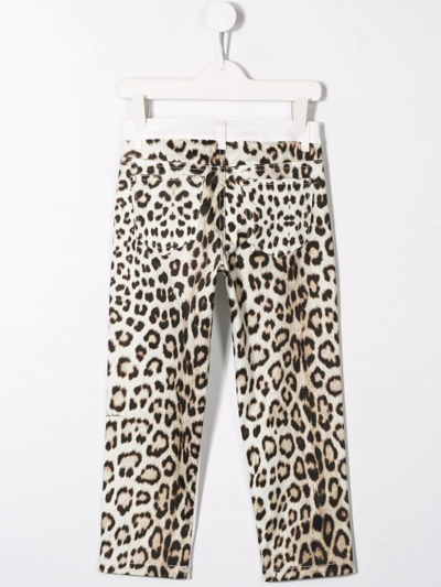 Roberto Cavalli White And Leopard Print Jeans In White