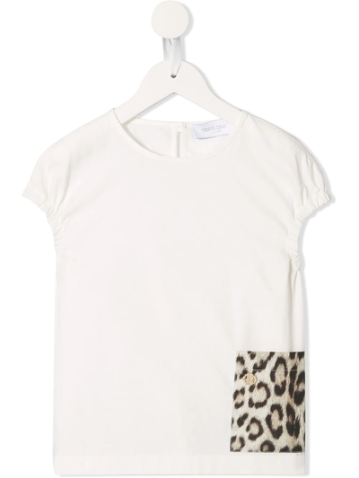Shop Roberto Cavalli Junior Contrast Pocket Top In White