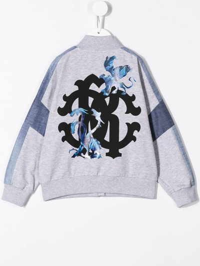 Roberto Cavalli Denim Patchwork Track Jacket In Grey
