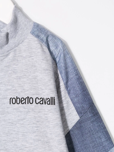 Roberto Cavalli Denim Patchwork Track Jacket In Grey