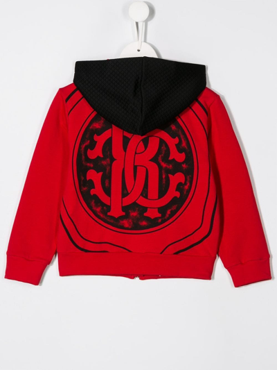 Shop Roberto Cavalli Junior Monogram Logo Zipped Hoodie In Red