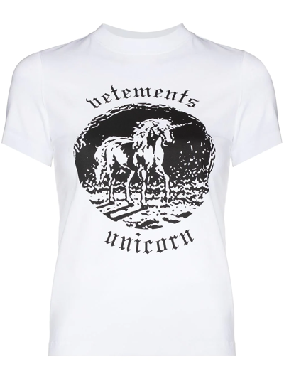 Unicorn Print Cotton T-shirt In White