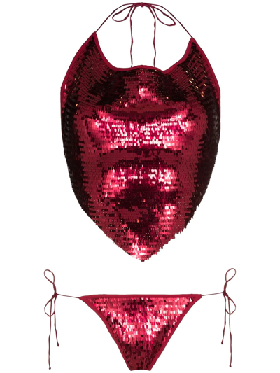 Shop Oseree Sequin-embellished Bikini Set In Red
