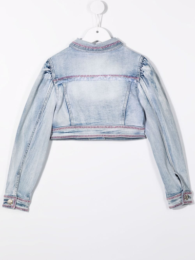 Shop Monnalisa Crystal-embellished Denim Jacket In Blue