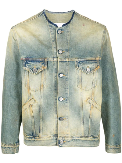 Shop Maison Margiela Raw-cut Collar Denim Jacket In Blue