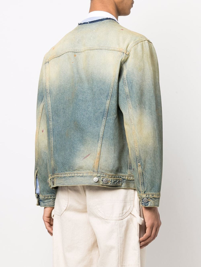 Shop Maison Margiela Raw-cut Collar Denim Jacket In Blue