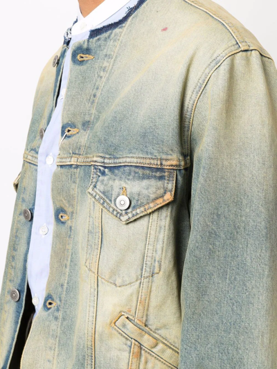 Shop Maison Margiela Raw-cut Collar Denim Jacket In Blue