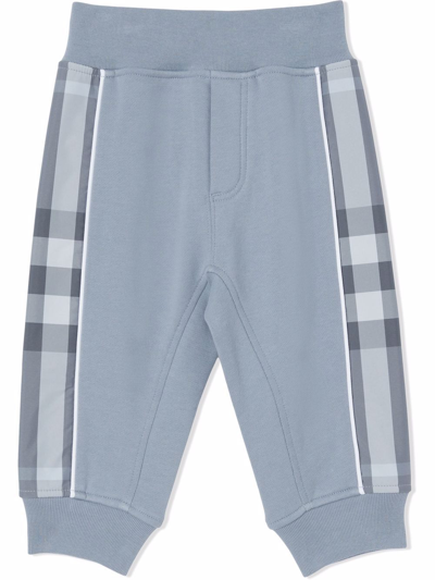 Shop Burberry Check Side Panel Track Pants In Blue