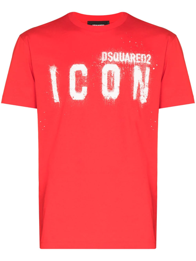 Shop Dsquared2 Spray Icon Cotton T-shirt In Red