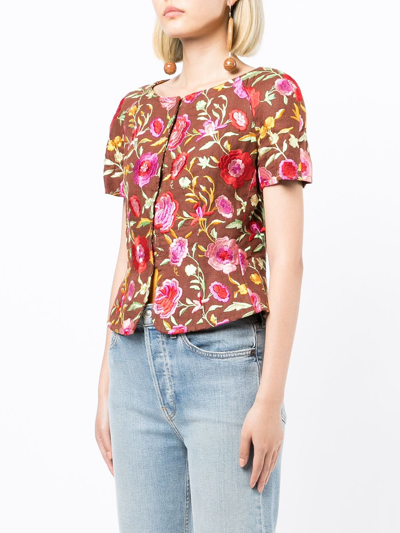Pre-owned Christian Lacroix 1980s Floral-embroidered Top In Red
