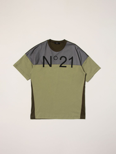 N°21 N ° 21 T-shirt In Cotton And Tricolor Polyester With Logo In Military
