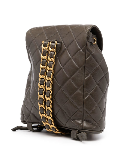 Pre-owned Chanel 1990s Quilted Cc Backpack In Green