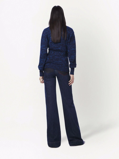Shop Victoria Beckham Belted Cable Knit Cardigan In Blue