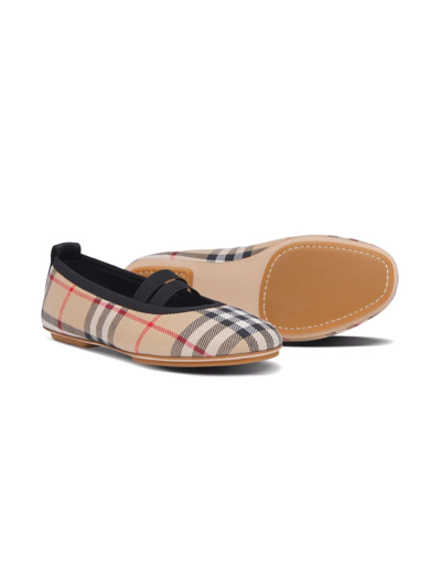 Shop Burberry Logo-detail Vintage Check Cotton Ballerina Shoes In Neutrals