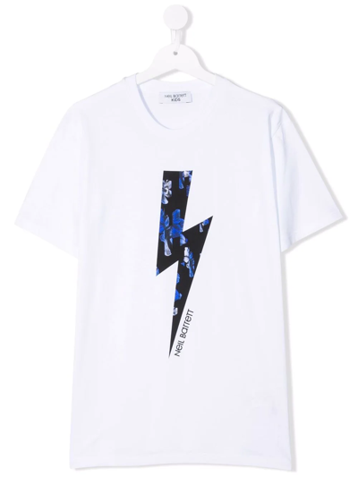 Shop Neil Barrett Teen Lightning-bolt Print T-shirt In White