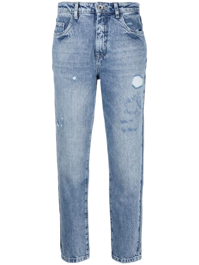 Shop Patrizia Pepe Distressed Cropped Jeans In Blue