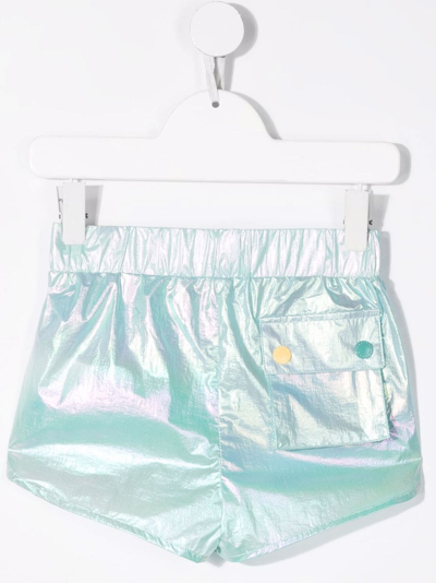 Shop Stella Mccartney Recycled Nylon Holographic Shorts In Blue
