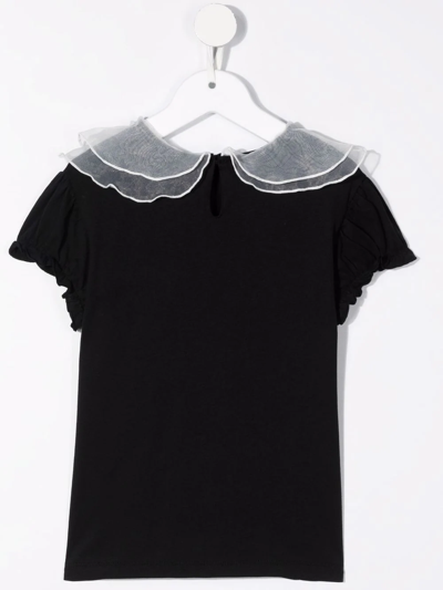Douuod Teen Peter Pan-collar Cotton T-shirt In Black