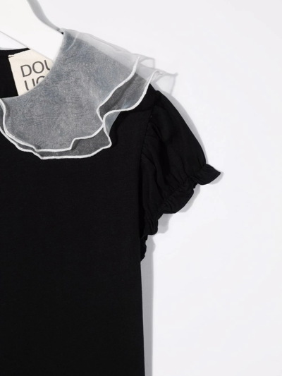 Douuod Teen Peter Pan-collar Cotton T-shirt In Black