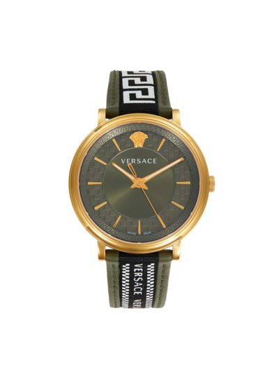 Shop Versace Men's 42mm Stainless Steel & Leather Watch In Green