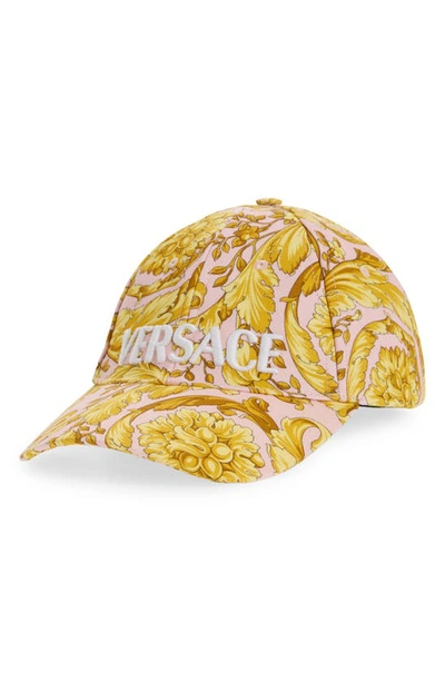 Shop Versace Barocco Logo Embroidered Baseball Cap In Candy Gold