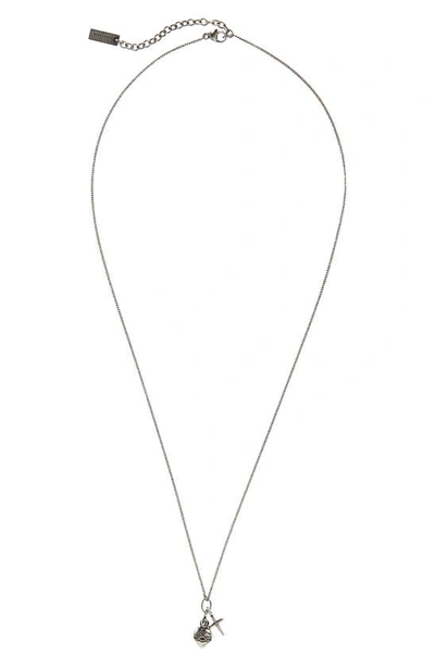 Shop Saint Laurent Cross & Flame Heart Pendant Necklace In Metal