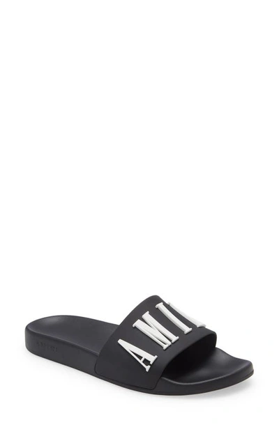 Shop Amiri Logo Pool Slide Sandal In Black