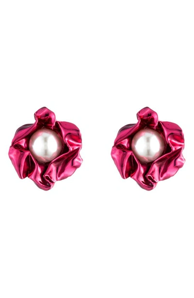 Shop Sterling King Titania Imitation Pearl Drop Earrings In Fuchsia
