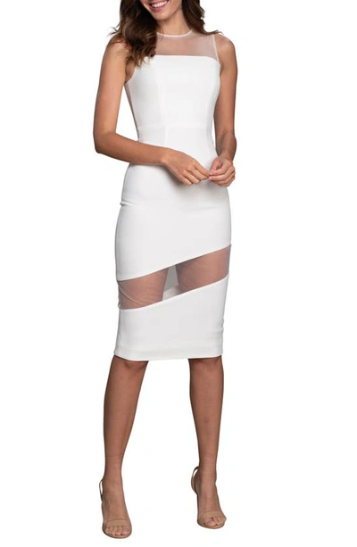 Shop Dress The Population Valerie Sheer Inset Body-con Midi Dress In White