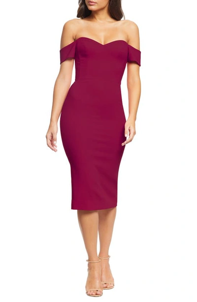 Shop Dress The Population Bailey Off The Shoulder Body-con Dress In Dark Magenta