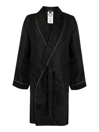 Shop Versace Black Silk Robe
