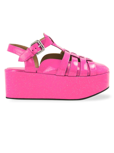 Shop Loewe Women's Patent Leather Fisherman's Wedge Sandal In Neon Pink