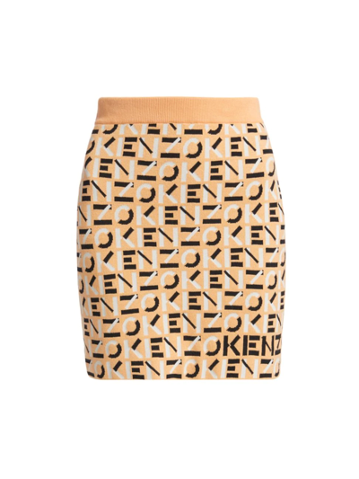 Shop Kenzo Monogram Knit Mini Skirt In Apricot