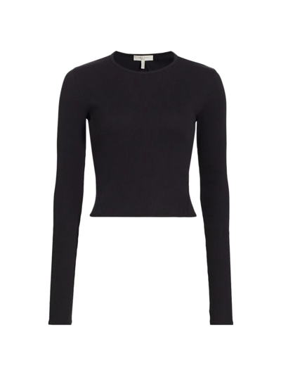 Shop Rag & Bone Women's Essential Cropped Cotton Shirt In Black